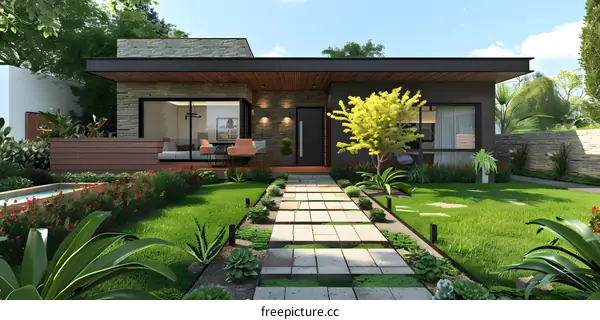Modern house with landscaped front yard