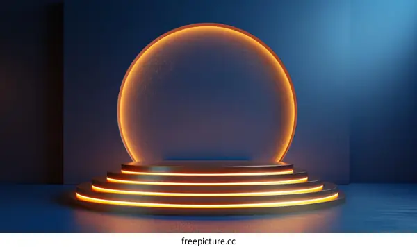 Blue and gold podium with glowing neon lights