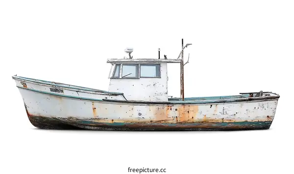 Old Fishing Boat on White Background