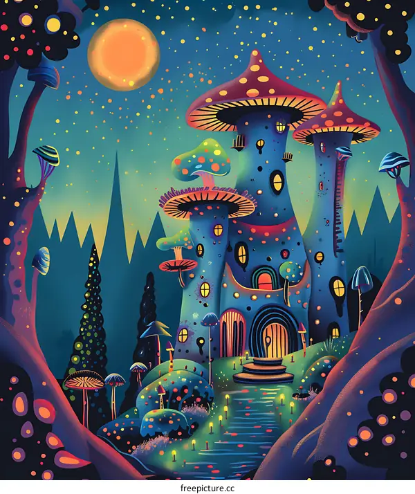 Fantasy Mushroom House Illustration