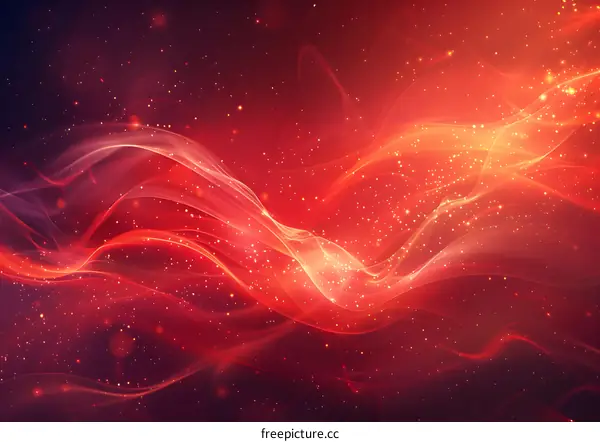 Red绸缎般的波浪在黑暗的背景下闪耀着微小的光点