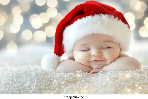 Adorable Baby in Santa Hat Christmas Image