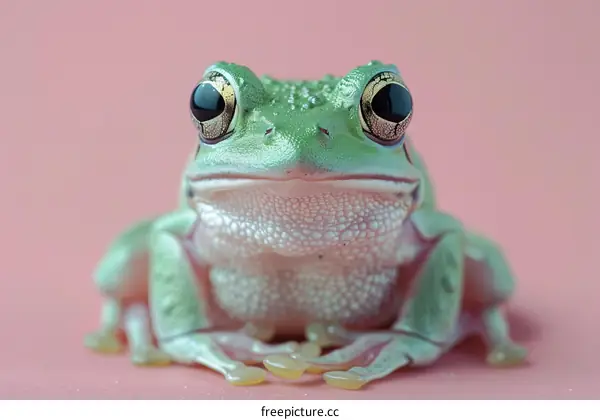 A Green Tree Frog on a Pink Background