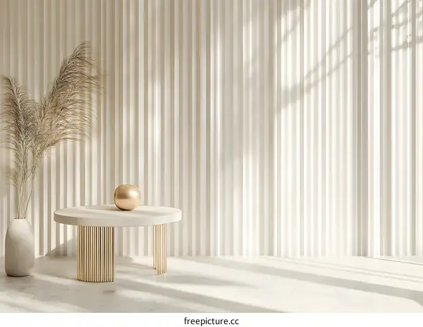 Minimalist Interior Design with White Wall and Golden Table