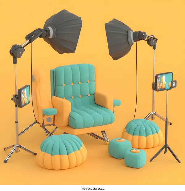 Studio Setup with a Sofa and Lighting