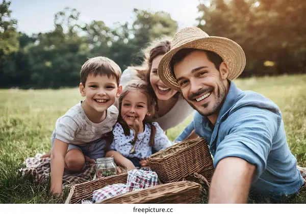 Happy Family Enjoying Picnic in the Park