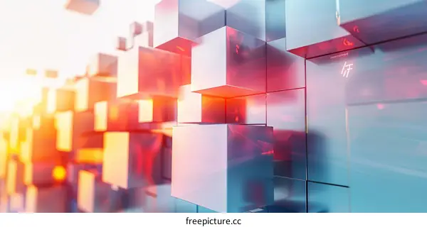Abstract 3D Rendering of Red Glowing Cubes Background