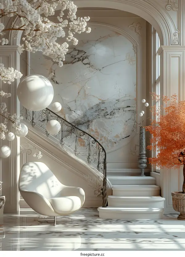 Elegant Grand Staircase Interior Design Illustration