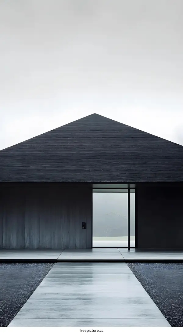 Minimalist Modern House with Triangular Roof and Concrete Walkway