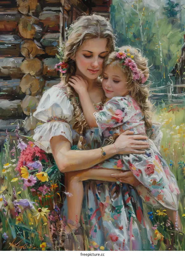 Mother and Daughter in a Summer Meadow