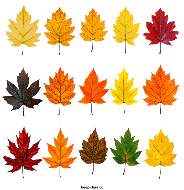 [Transparent Background PNG]Autumn Leaves in Various Hues