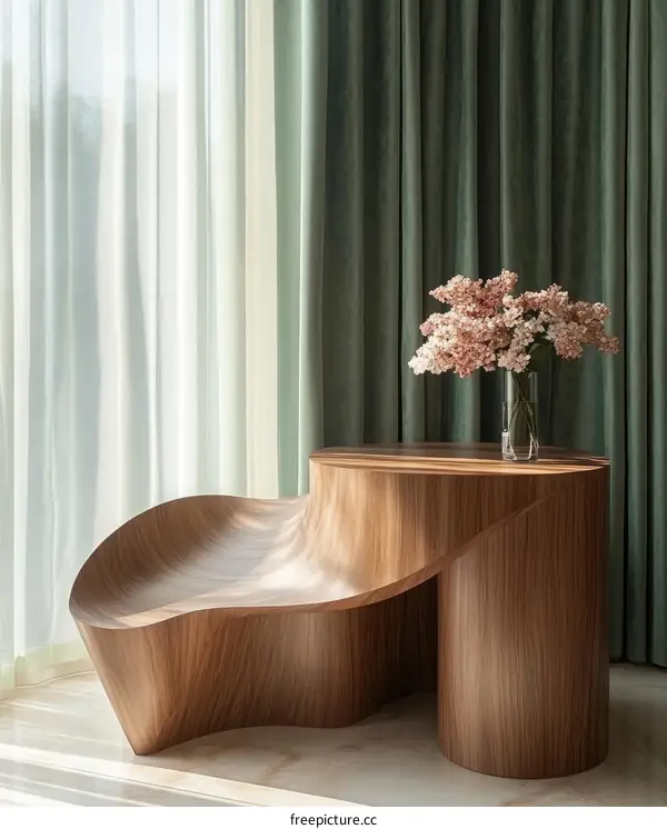 Modern Wooden Bench with Abstract Design