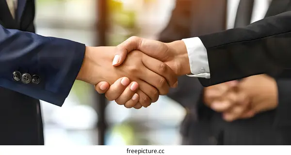 Business handshake agreement and deal close up