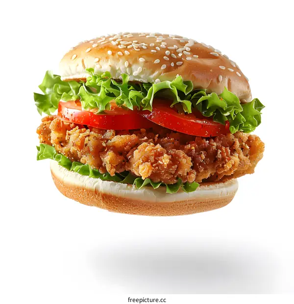 Crispy Chicken Burger on White Background