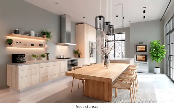 Modern Wooden Kitchen Dining Area Illustration