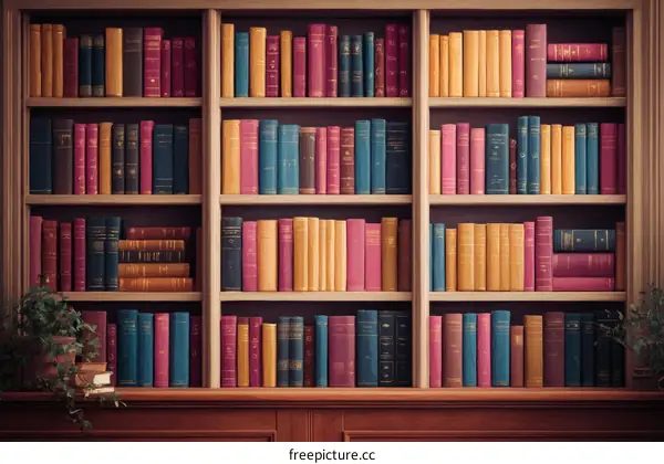 Vintage Library Bookshelf Illustration