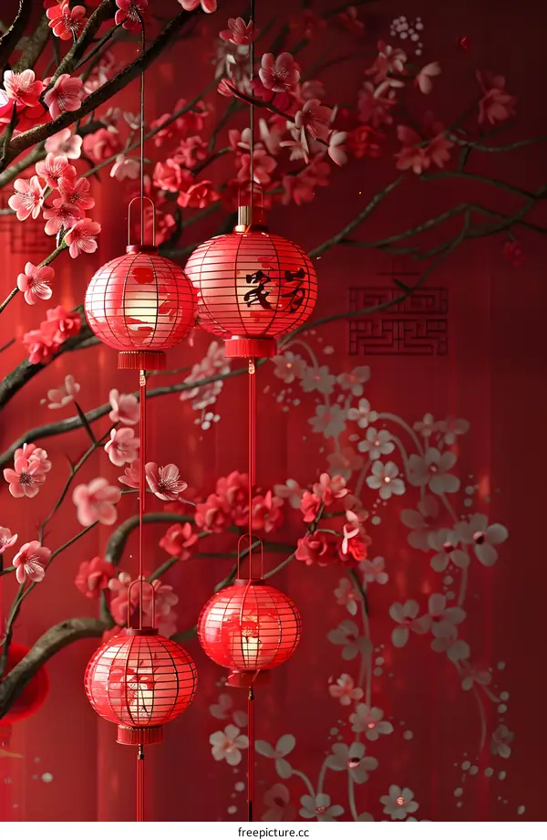 Chinese new year lanterns and cherry blossoms