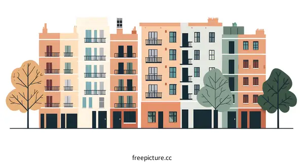 Modern City Apartment Buildings Illustration