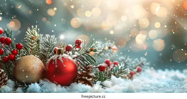 Christmas Decorations with Snowflakes and Fir Tree