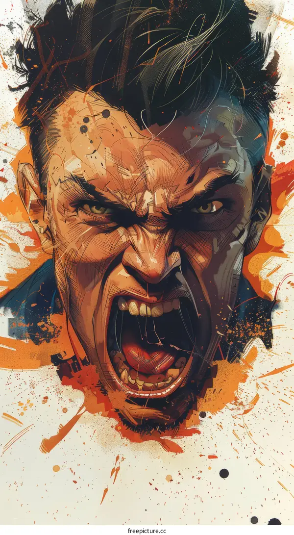 Angry Man Portrait Illustration with Splashes