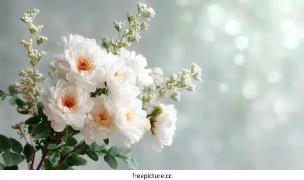 Beautiful Bouquet of White Roses and Small Flowers