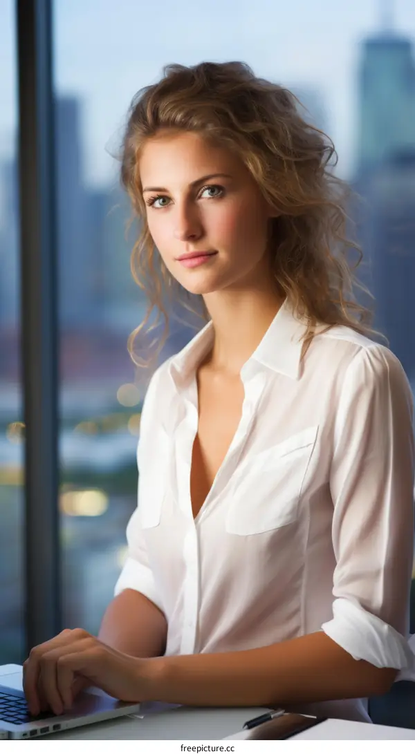 Portrait of a beautiful young woman sitting in an office