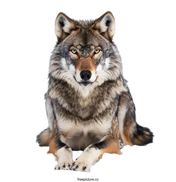 [Transparent Background PNG]Gray Wolf Sitting in Snow with White Background