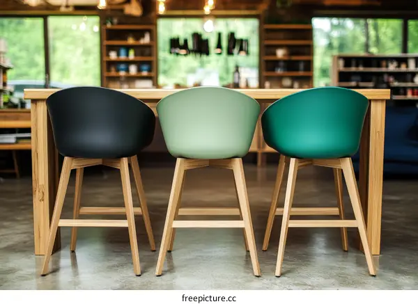 Modern Wooden Bar Stools with Colored Seats