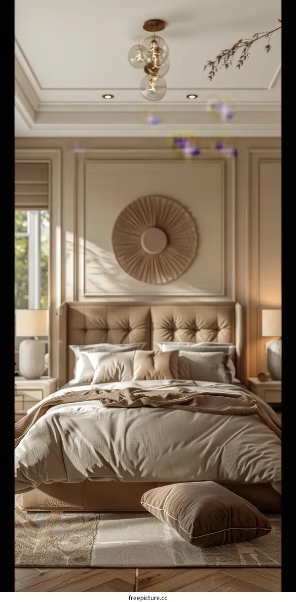 Luxury Beige Bedroom Interior Design Illustration