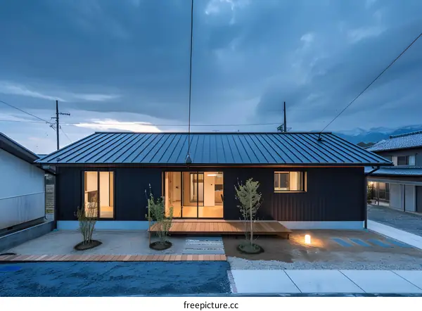 Modern Black House with Wooden Deck and Minimalist Design