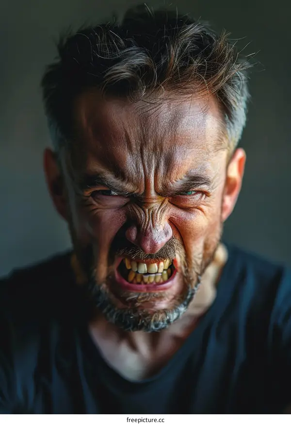 Close-up Angry Caucasian Man Portrait