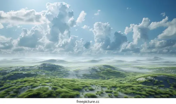 Vast Green Hills Under a Cloudy Sky