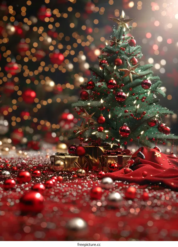 Christmas Tree with Red and Gold Ornaments