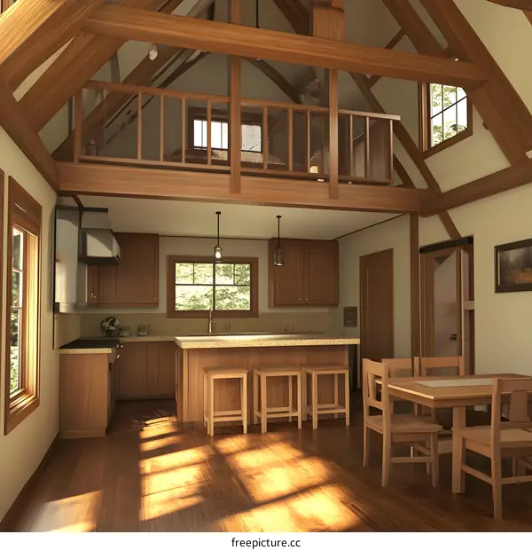 Modern Open Kitchen Design With Loft