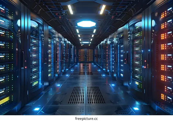 futuristic technology data center server room