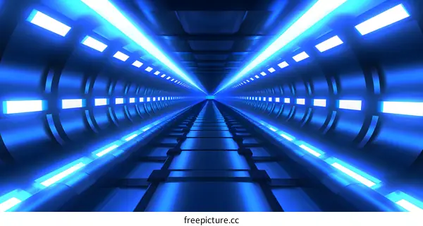 Blue Futuristic Tunnel With Neon Lights