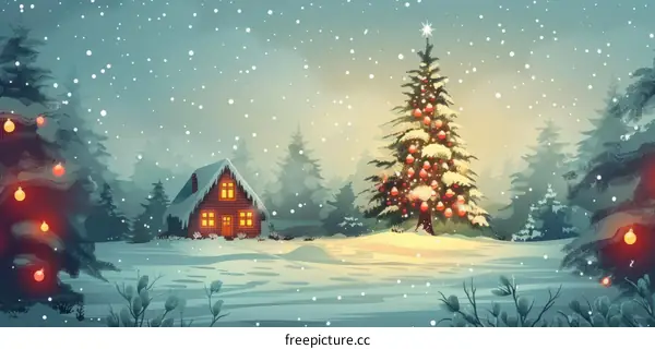 Cozy Cabin in a Snowy Christmas Eve
