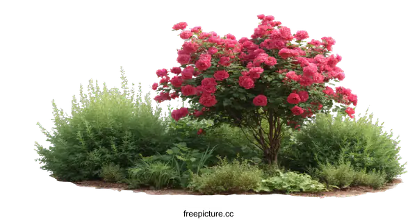 [Transparent Background PNG]Pink Rose Bush in Garden Landscape