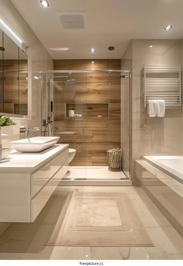 Modern Luxury Bathroom with Beige Marble Accents