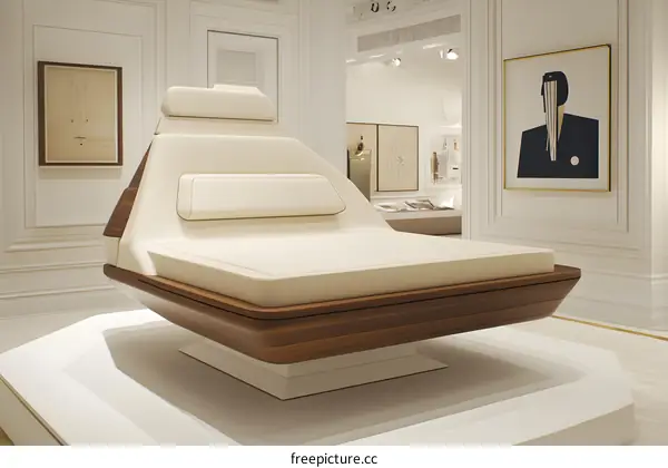 Modern White and Wood Futuristic Bed in a White Room