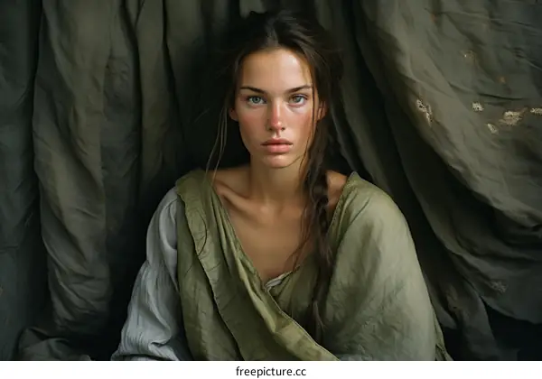 Portrait of a young woman in a green dress