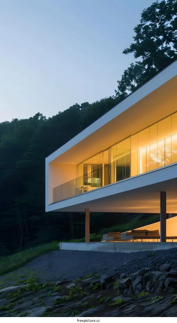 Modern Architecture House with Large Glass Windows and Balconies