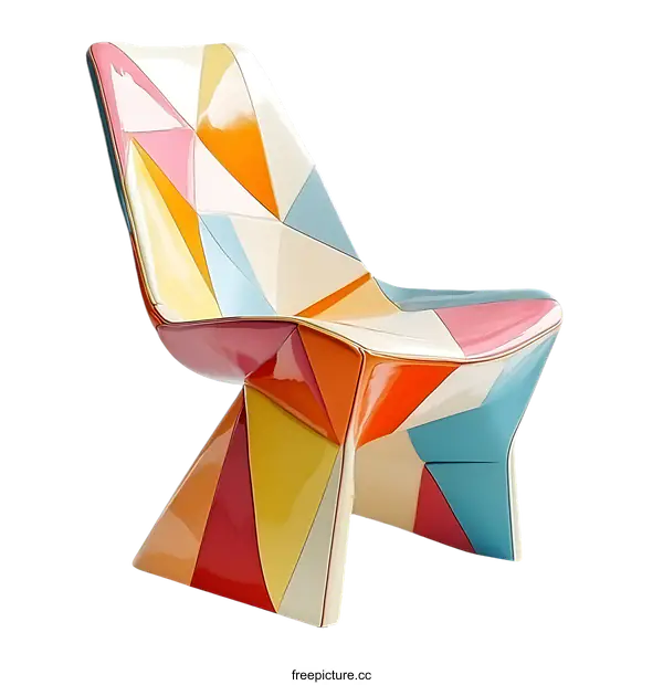 [Transparent Background PNG]Colorful Geometric Polygonal Chair Design
