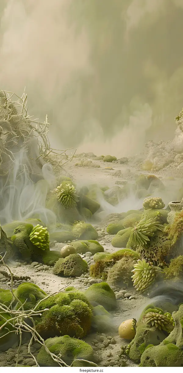 Green Moss and Foggy Landscape Illustration