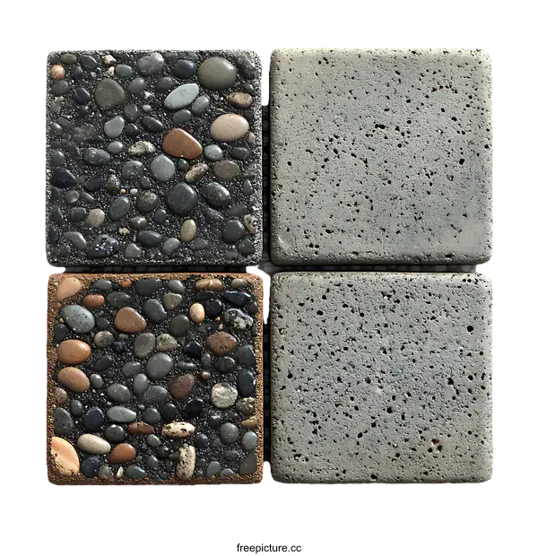 [Transparent Background PNG]Square Concrete Tiles with Embedded Pebbles