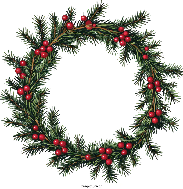 [Transparent Background PNG]Christmas Wreath with Fir and Berries Illustration