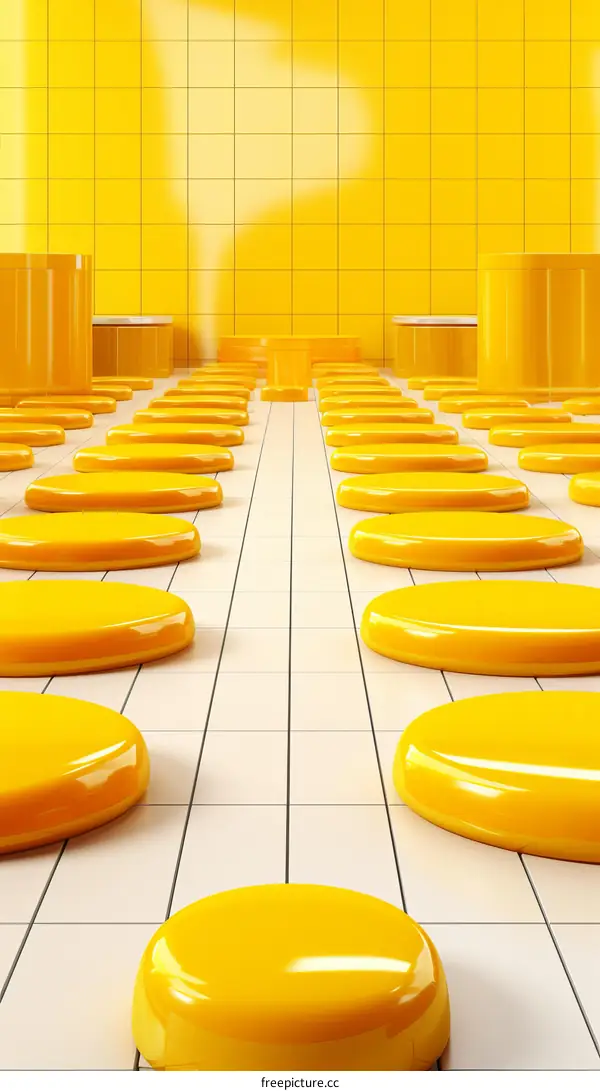 Yellow Checkered Floor with Cylinders