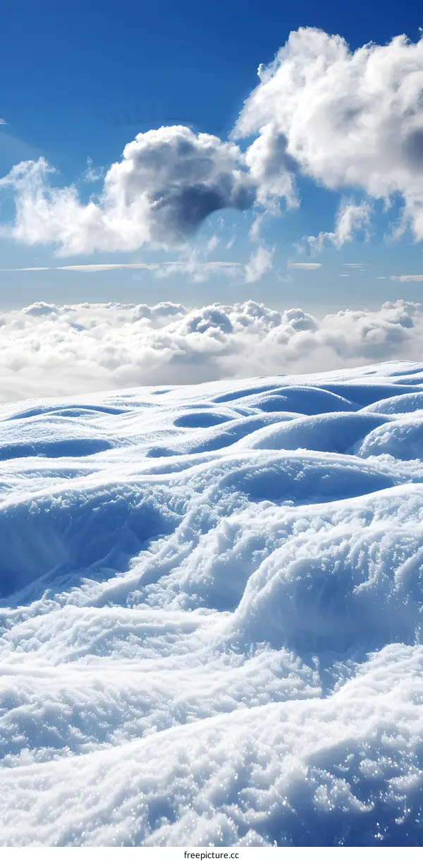 Snowy Landscape with Blue Sky and Clouds
