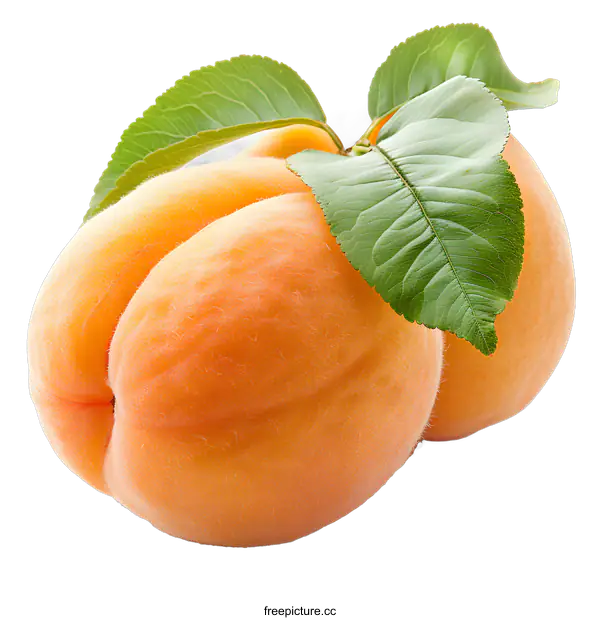 [Transparent Background PNG]Two Ripe Apricots with Leaf