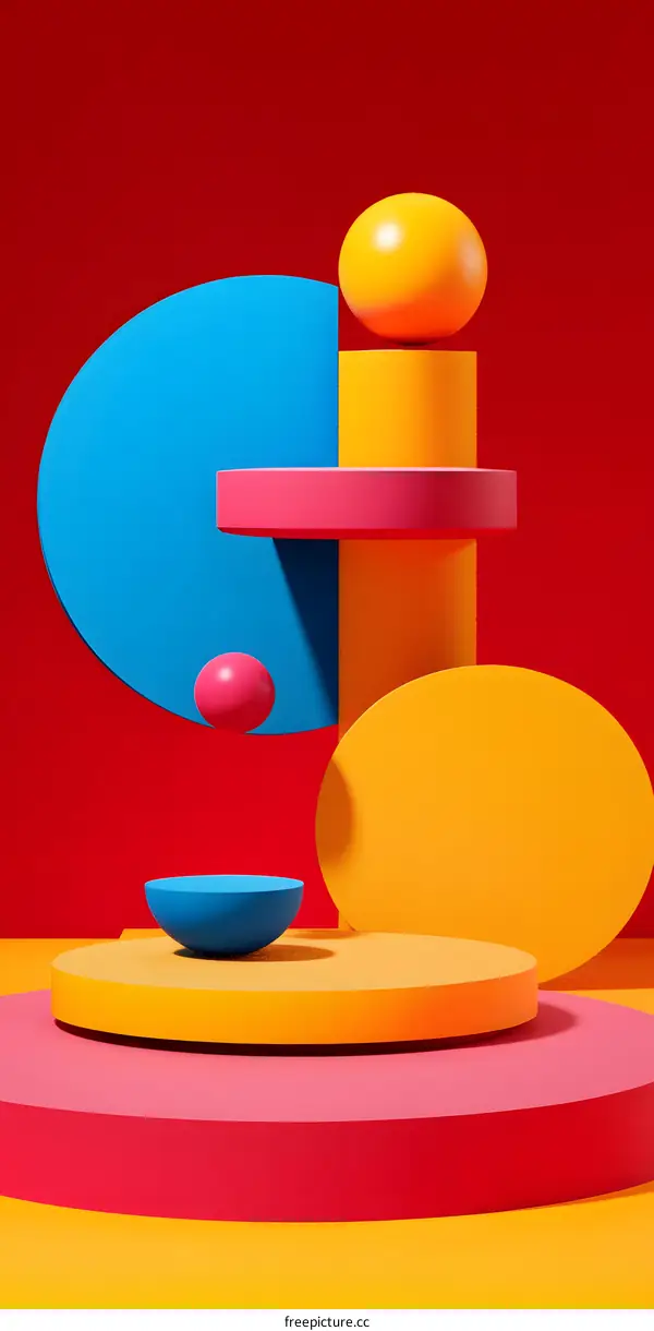 Abstract Geometric Shapes Background Red Yellow Blue and Pink